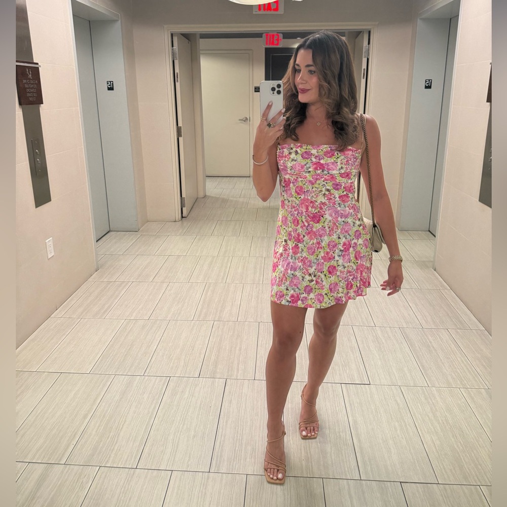 For Love & Lemons Floral Pink and Green Dress